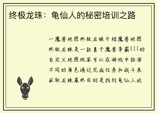 终极龙珠：龟仙人的秘密培训之路